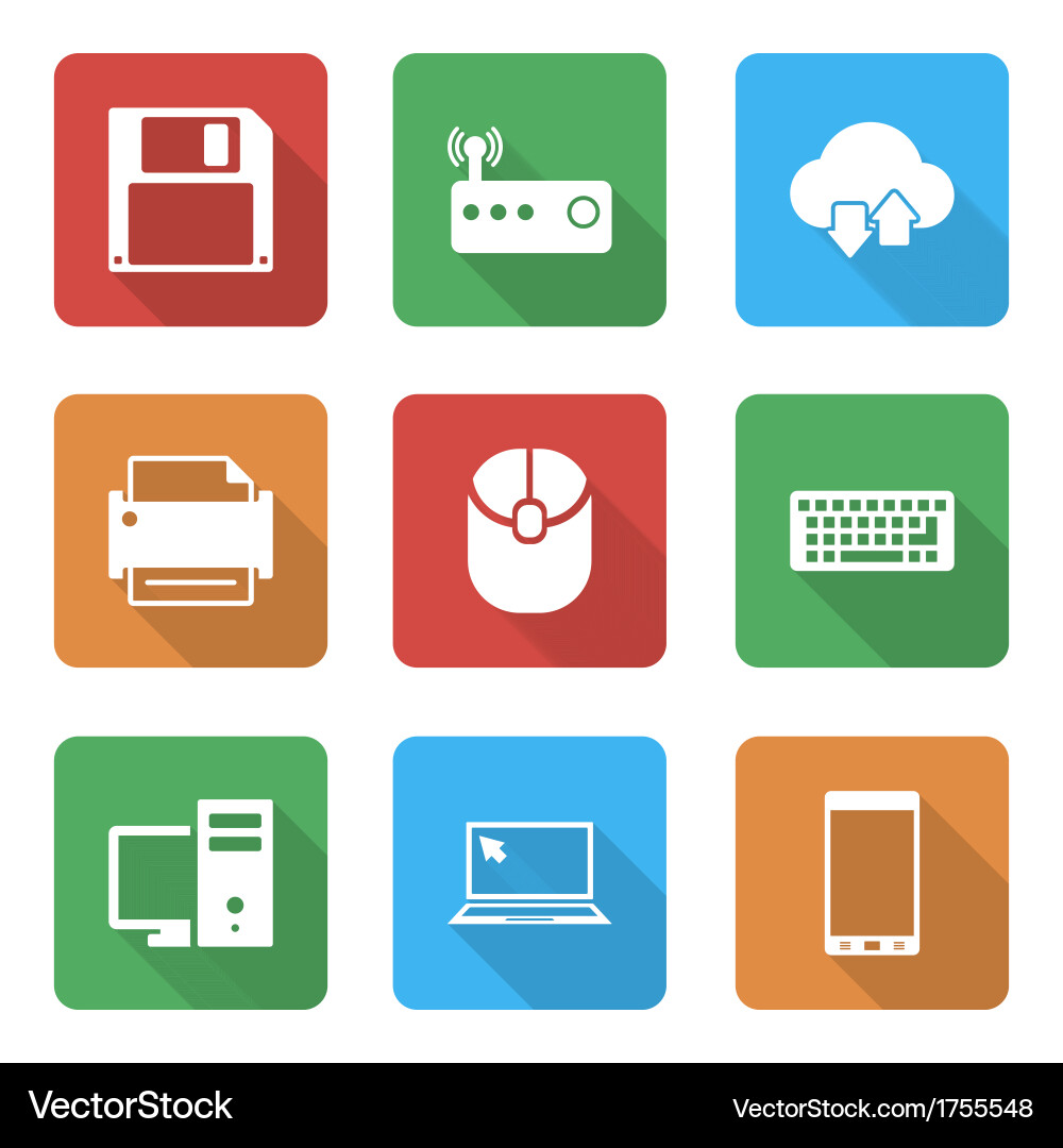 Technology icons set with shadow Royalty Free Vector Image