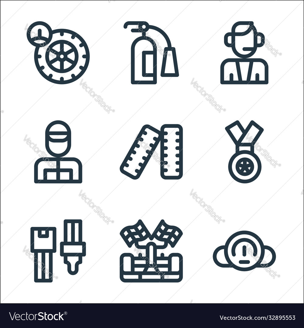 Auto racing line icons linear set quality vector image Auto racing line icons linear set quality