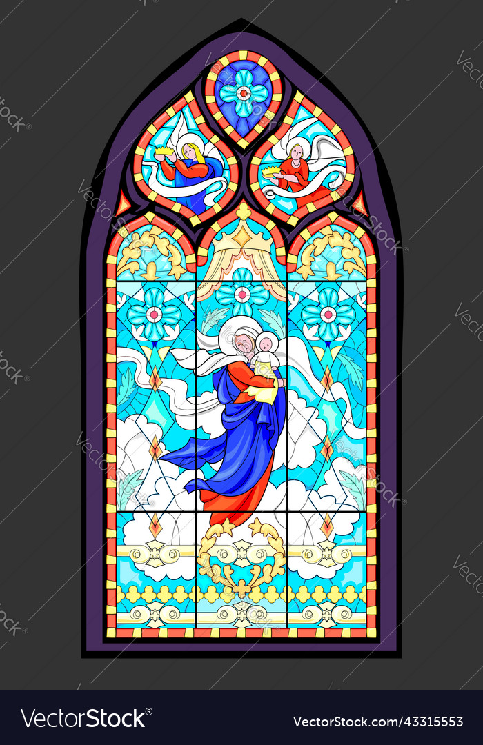 Beautiful Colorful Medieval Stained Glass Window Vector Image