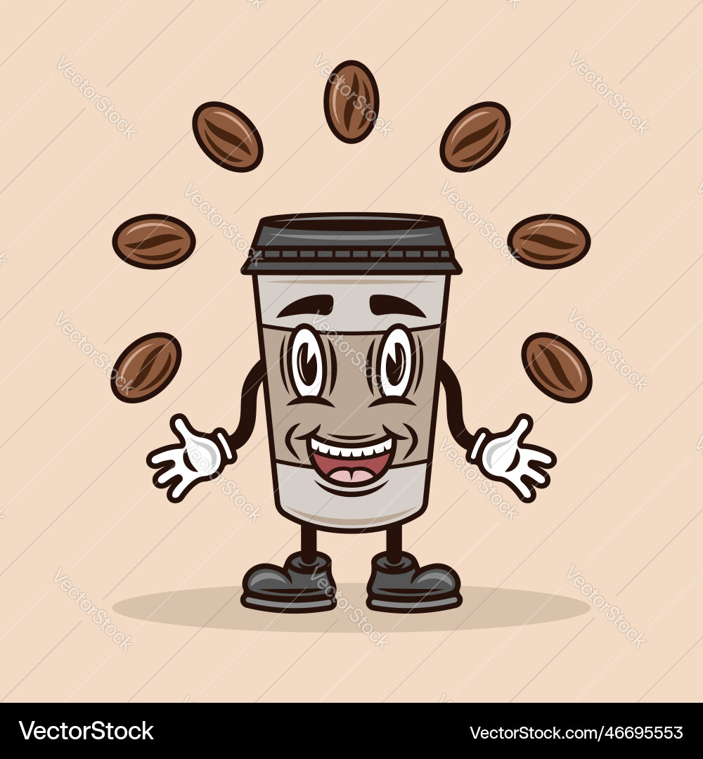 Coffee smiling paper cup cartoon character Vector Image