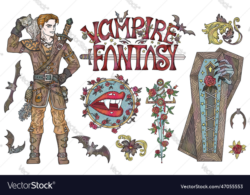 Design set with vampire concept vector image Design set with vampire concept