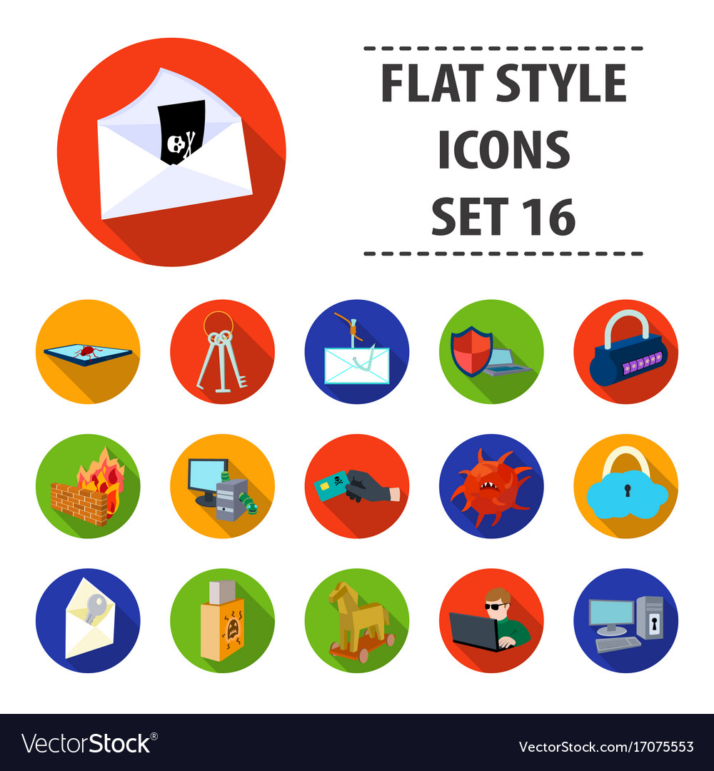 Hackers and hacking set icons in flat style big