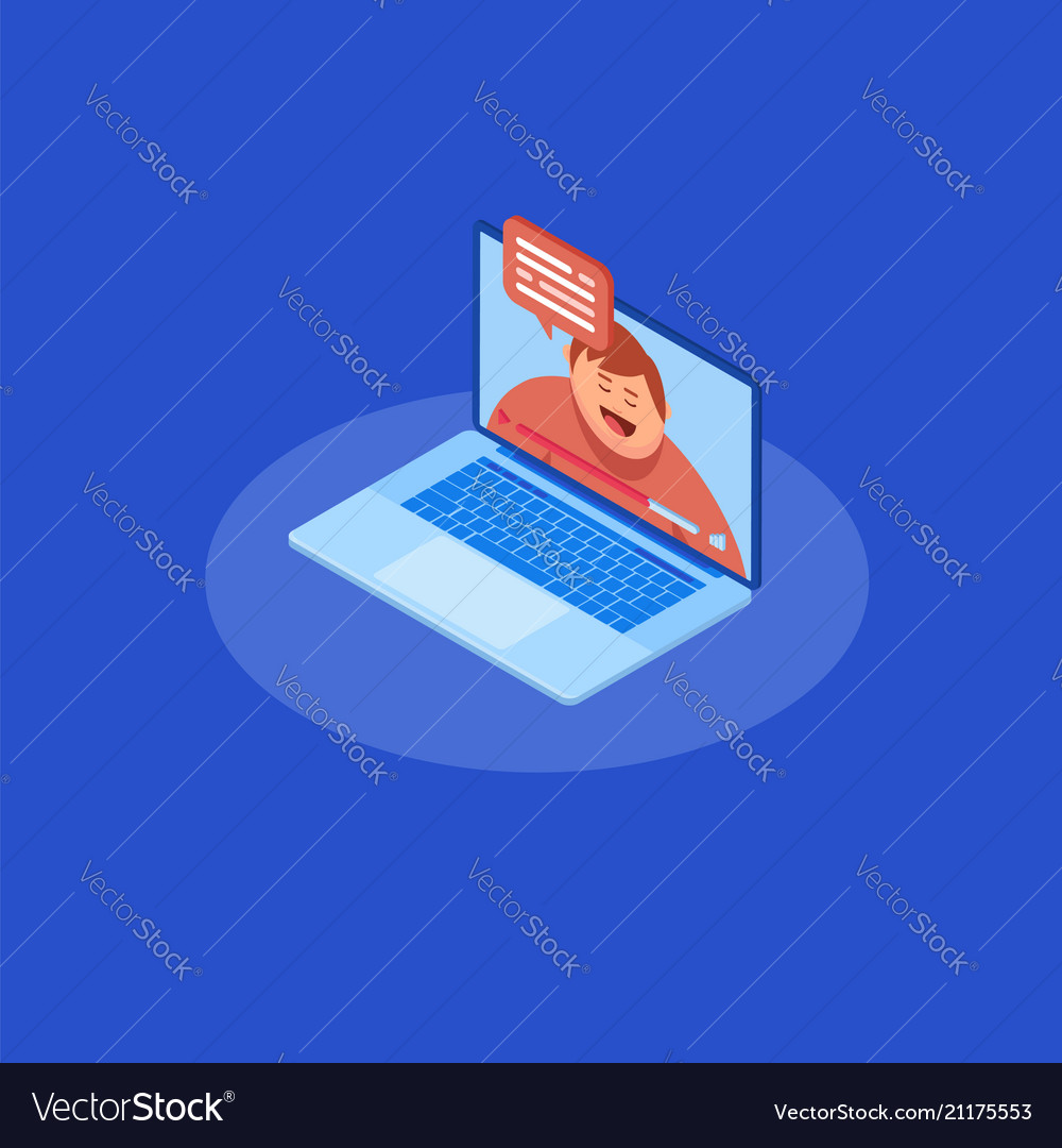 Isometrics video chatting online on computer vector image Isometrics video chatting online on computer