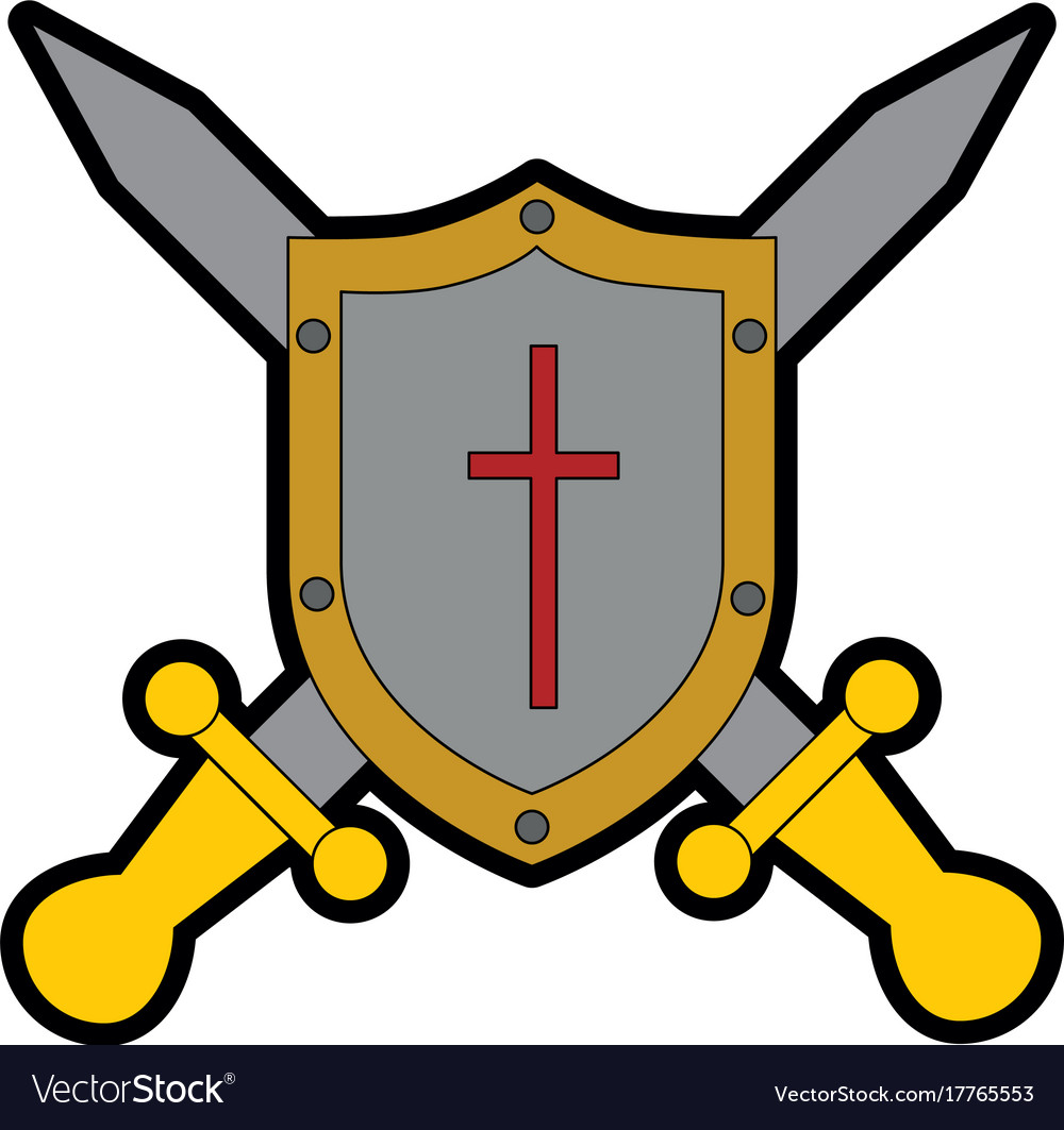 Pixelated shield with sword game icon