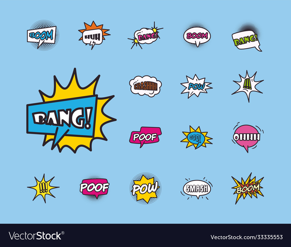 Pop art bubbles line and fill style collection