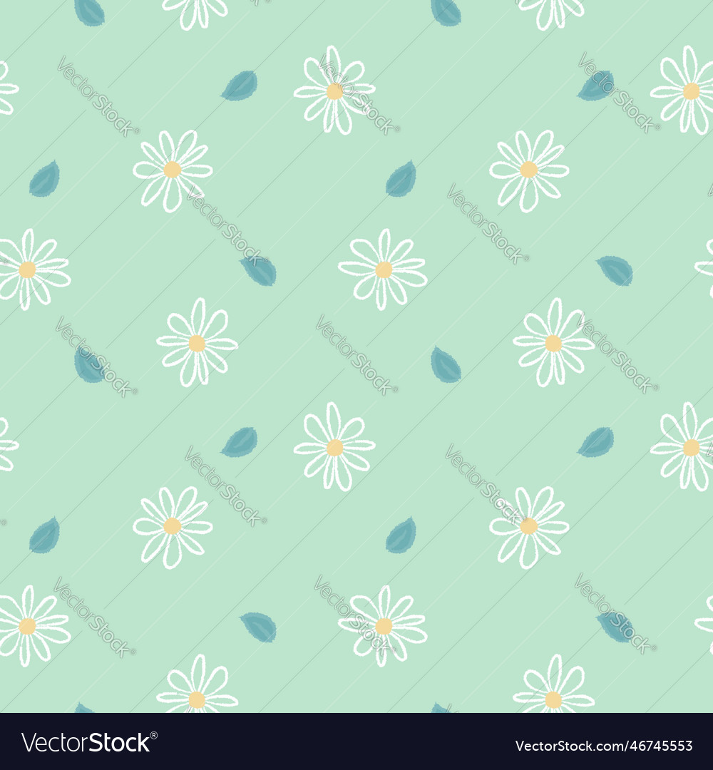 Seamless flower repeat pattern in green background