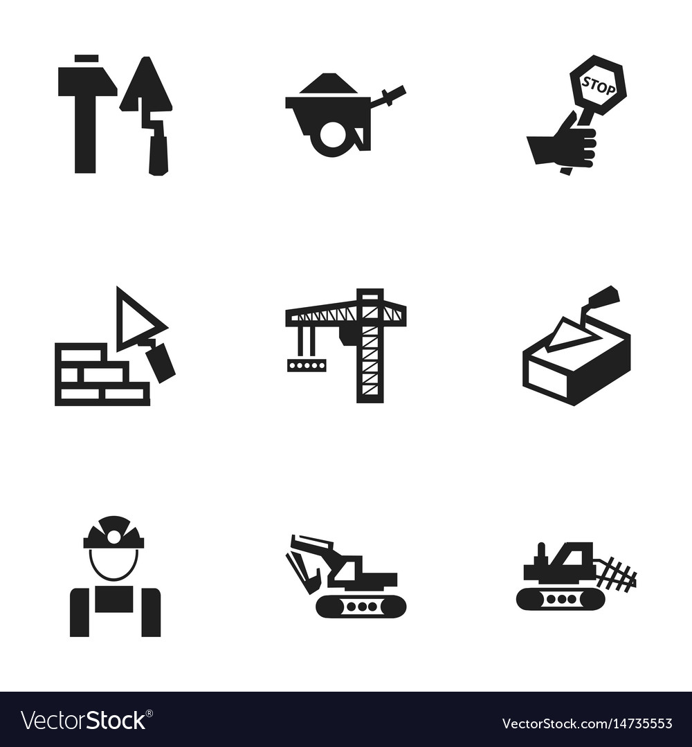 Set of 9 editable building icons includes symbols