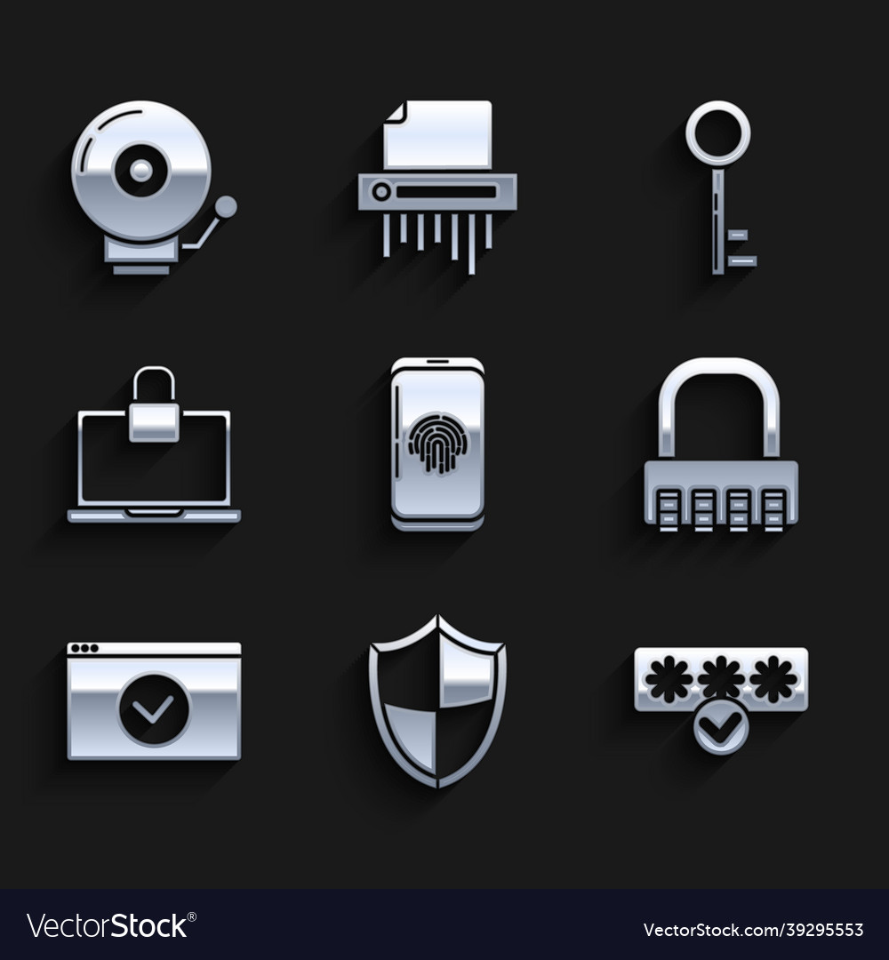 Set smartphone with fingerprint scanner shield vector image Set smartphone with fingerprint scanner shield