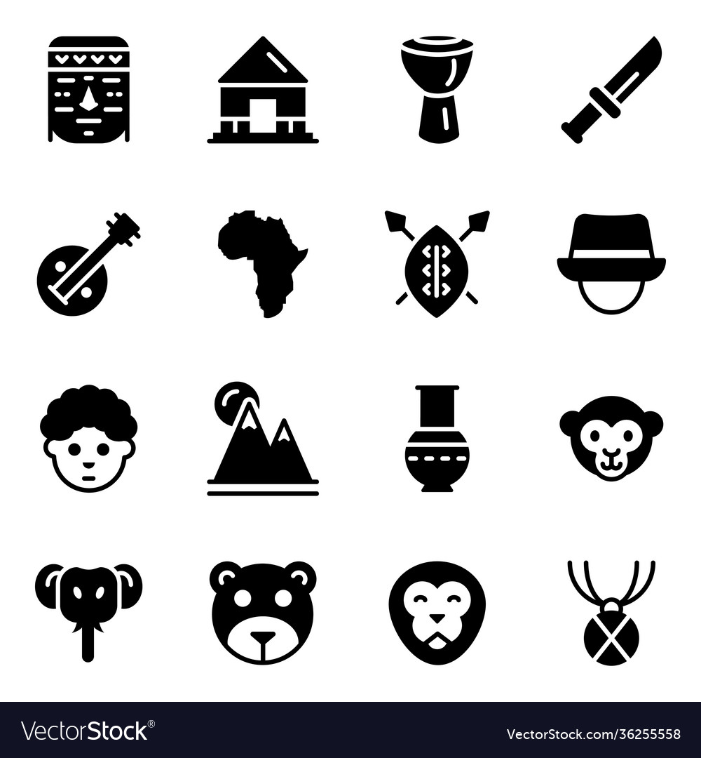 African culture icons in solid style pack