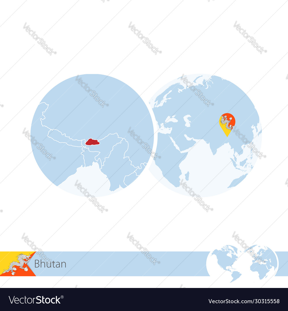 Bhutan On World Globe With Flag And Regional Map Vector Image Bhutan On World Globe With Flag And Regional Map Vector 30315558