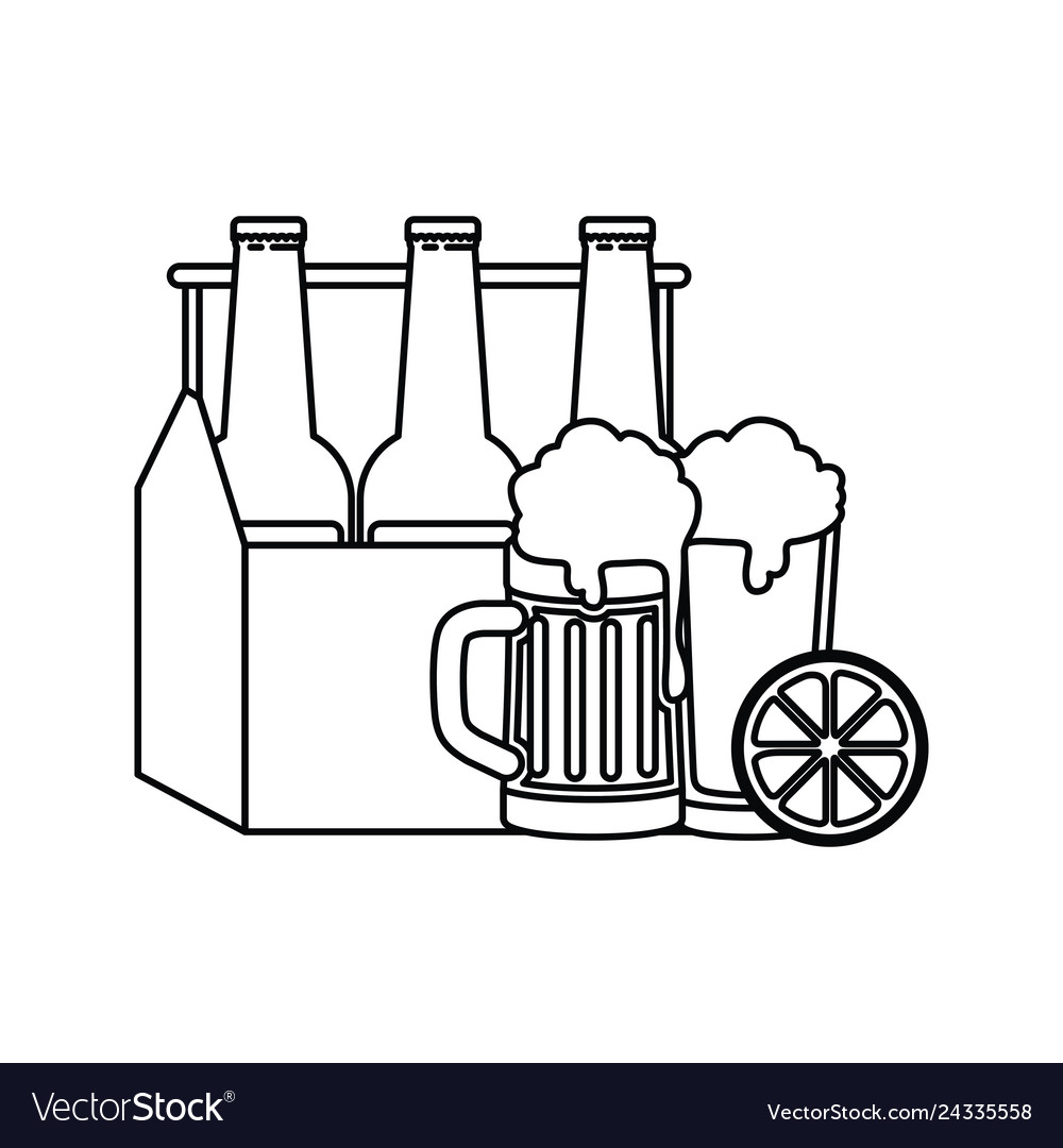 Box with beer bottles and glass isolated icon