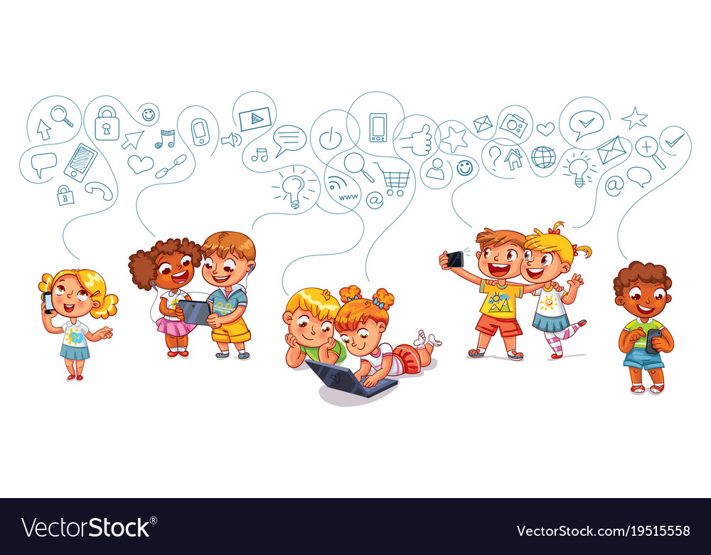 Children interact on social networks Royalty Free Vector