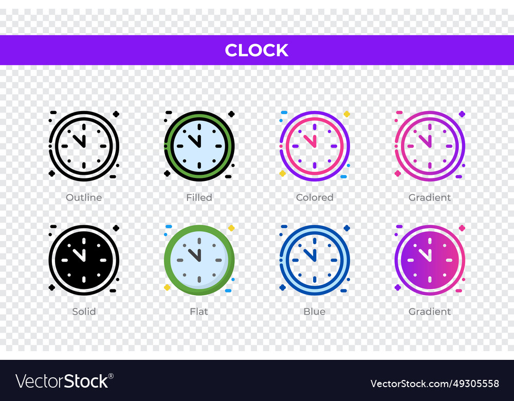 Clock icons in different style set vector image Clock icons in different style set