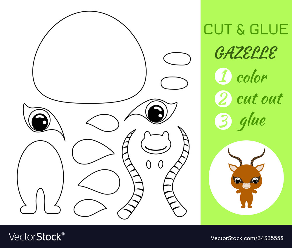 Coloring book cut and glue baby gazelle