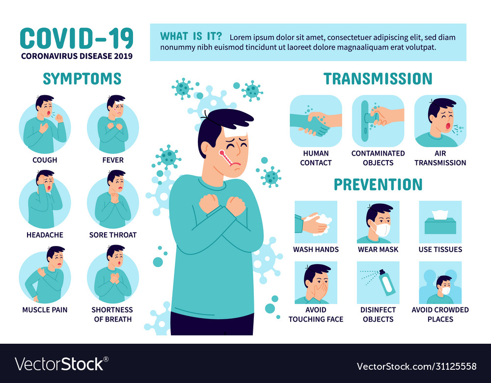 Coronavirus infographic prevention and symptoms Vector Image