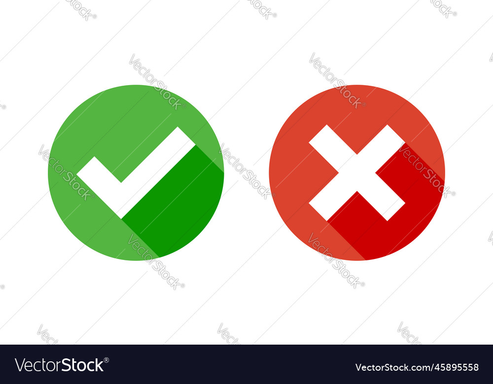 Cross and check mark icon in flat style checkmark vector image Cross and check mark icon in flat style checkmark