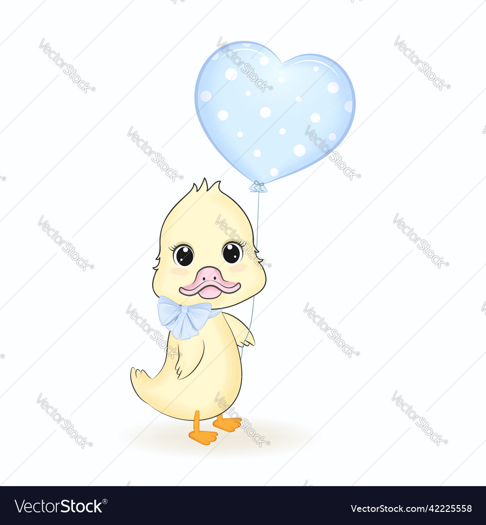 Cute duck and heart balloon