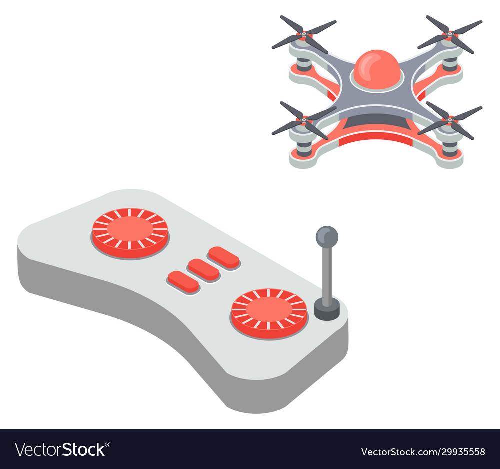 Drone with remote controller buttons on joystick vector image Drone with remote controller buttons on joystick