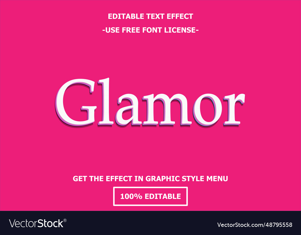 Glamor 3d editable text effect template style vector image Glamor 3d editable text effect template style