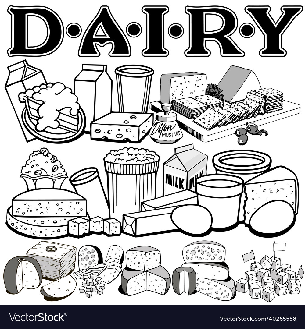 Hand drawn of dairy food set