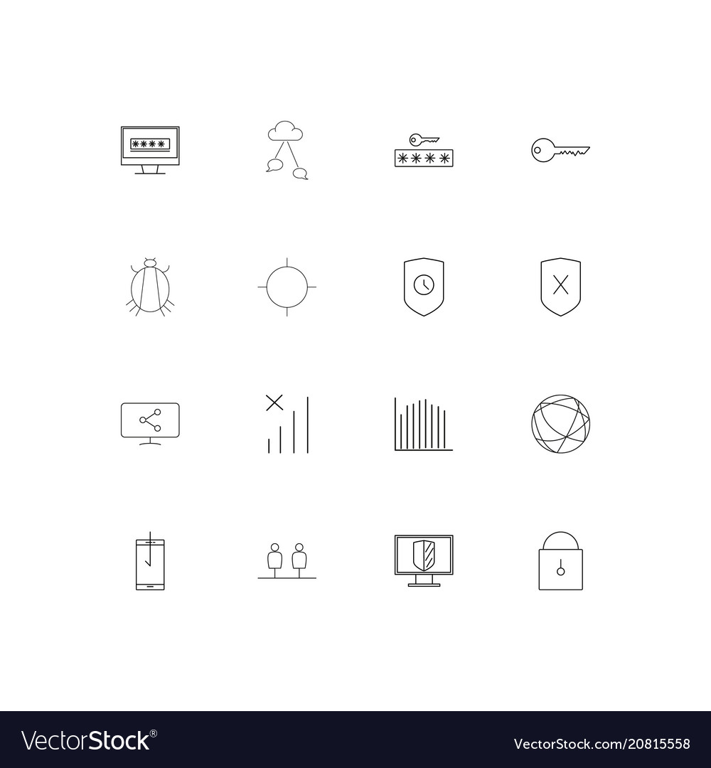 Internet security linear thin icons set outlined
