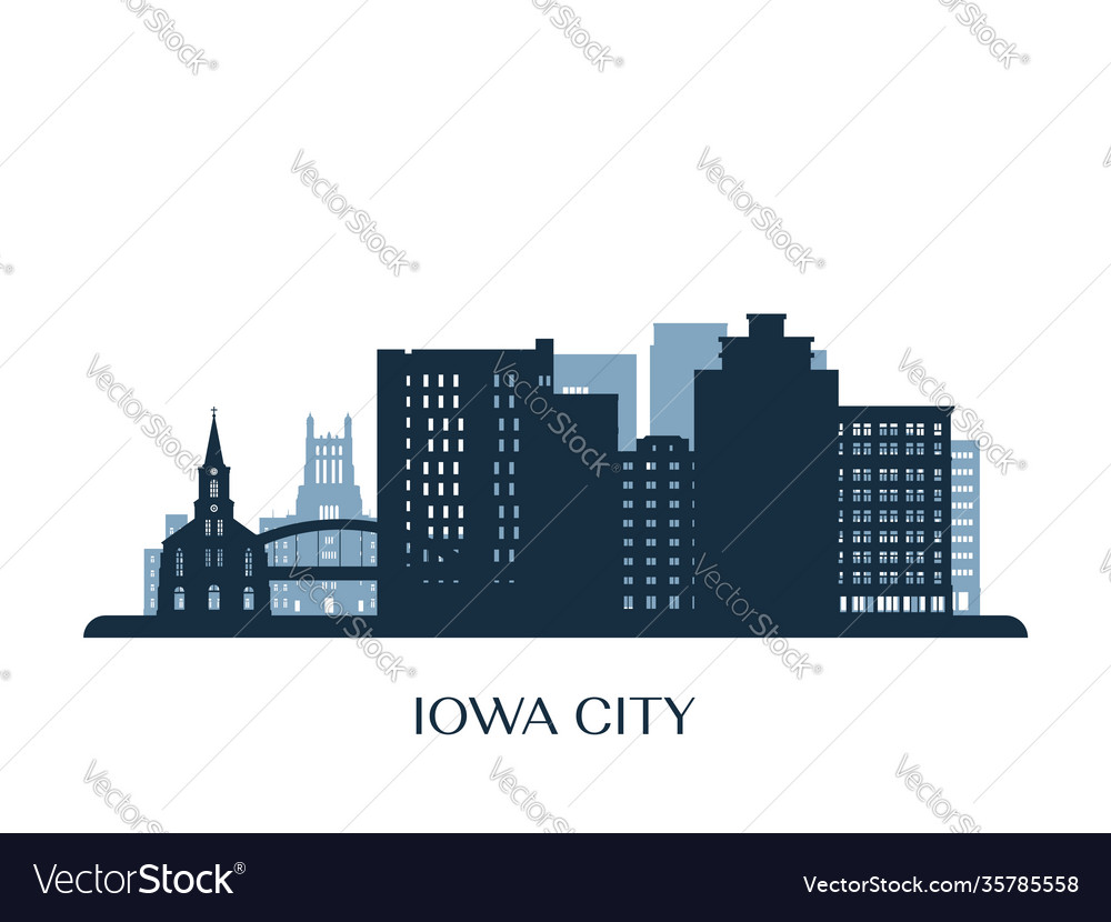 Iowa City Skyline Monochrome Silhouette Royalty Free Vector