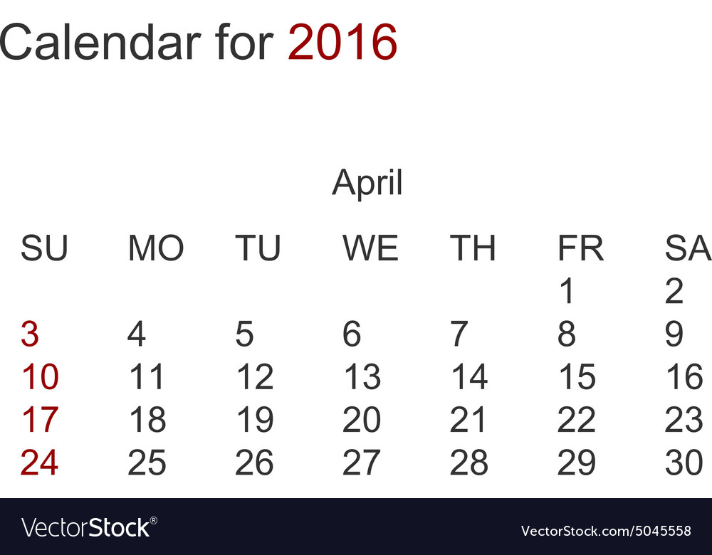 Modern calendar for april 2016