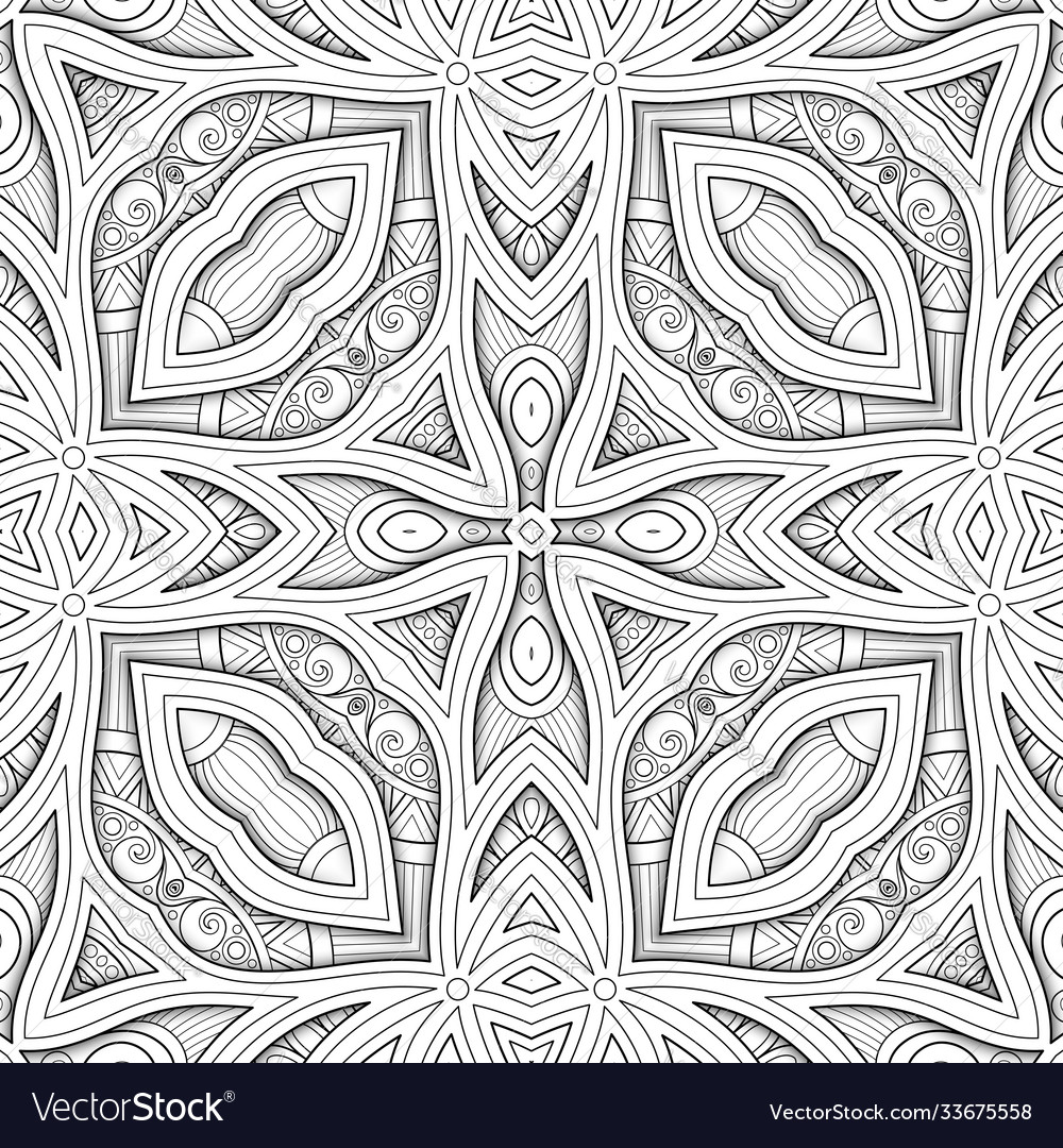 Monochrome seamless pattern with floral ethnic