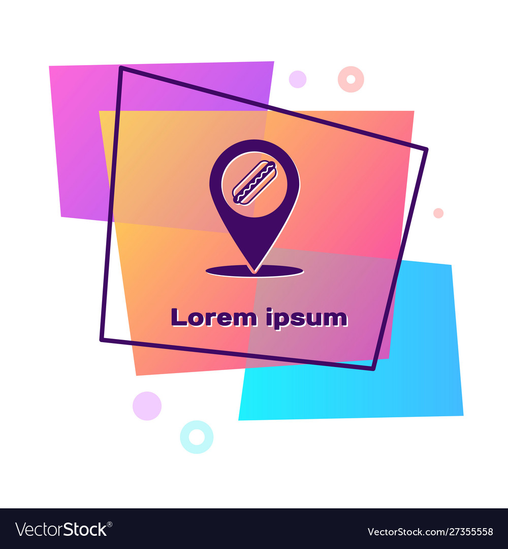 Purple map pointer with fast food hotdog icon vector image Purple map pointer with fast food hotdog icon