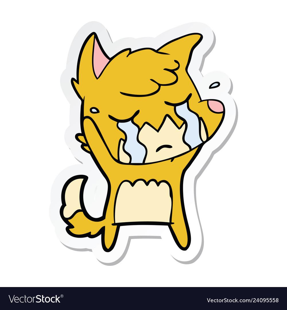 Sticker of a crying fox cartoon Royalty Free Vector Image