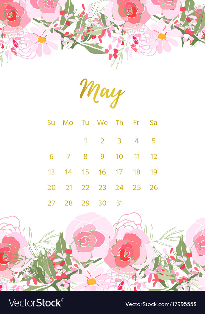 Vintage floral calendar 2018 Royalty Free Vector Image