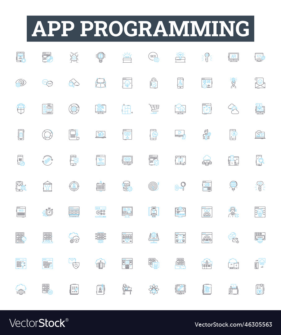 App programming line icons set vector image App programming line icons set