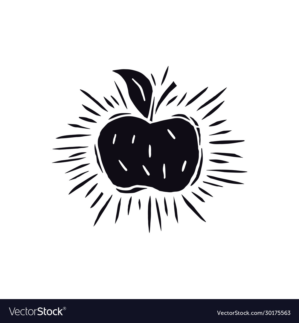 Apple in linocut style Royalty Free Vector Image