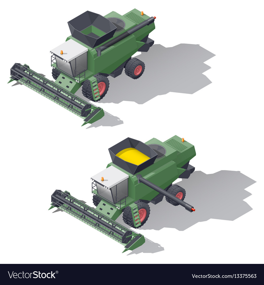 Combine harvester isometric icon set Royalty Free Vector