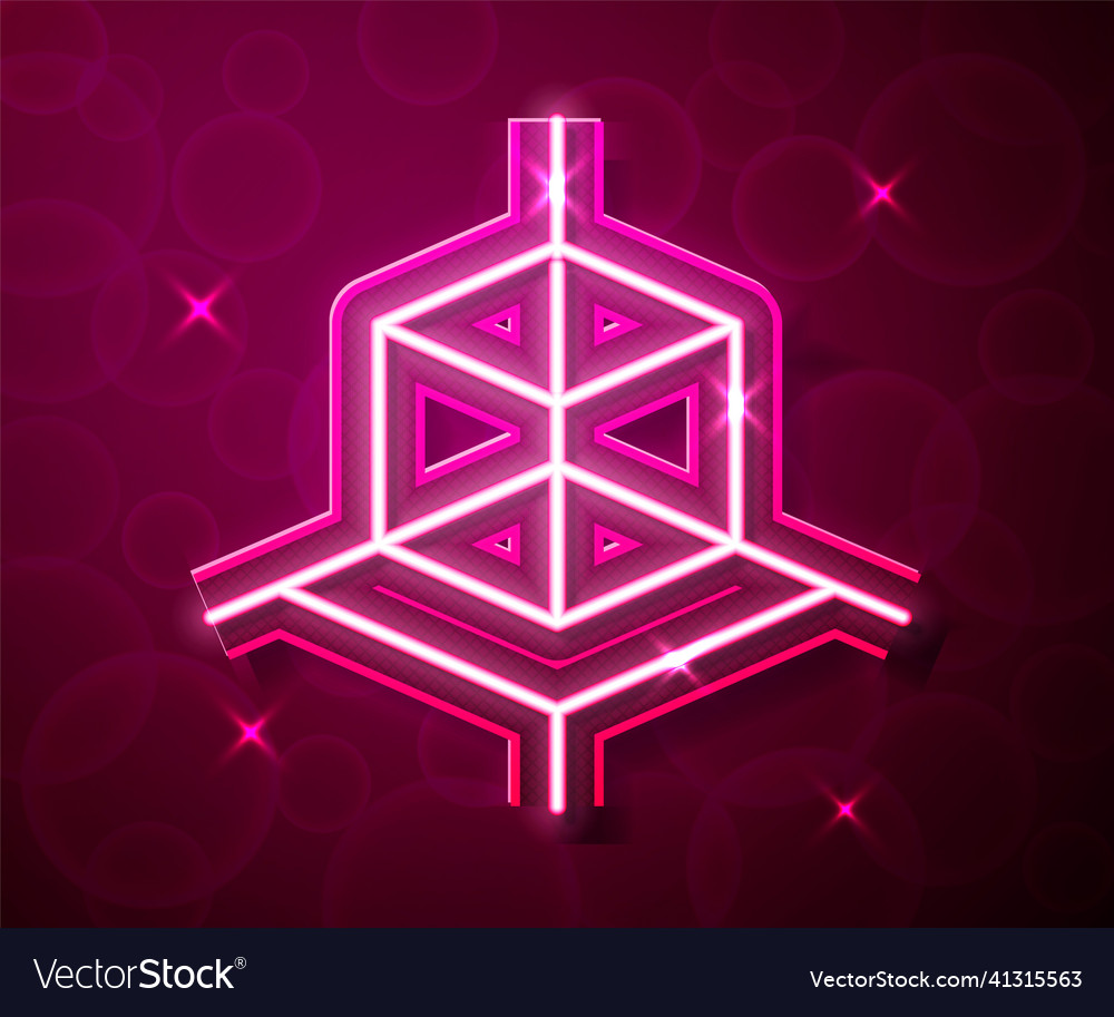 Glowing neon line 3d modeling icon isolated on red vector image Glowing neon line 3d modeling icon isolated on red