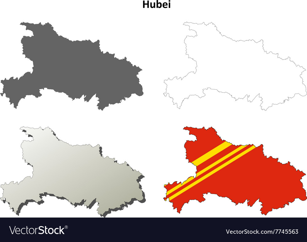 Hubei blank outline map set