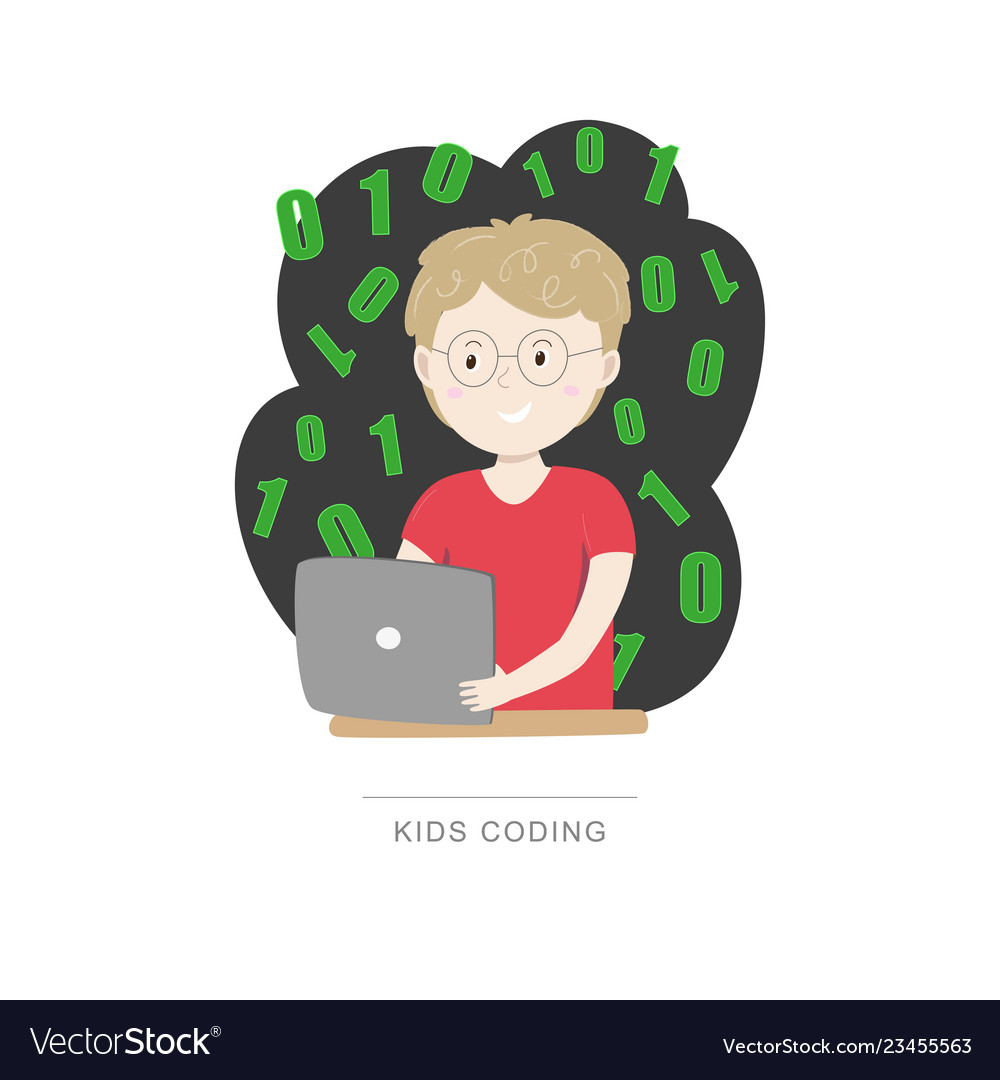 Kids coding small boy learning vector image Kids coding small boy learning