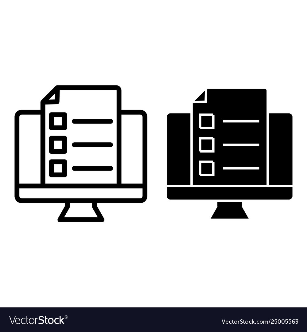 Monitor with document line and glyph icon list vector image Monitor with document line and glyph icon list