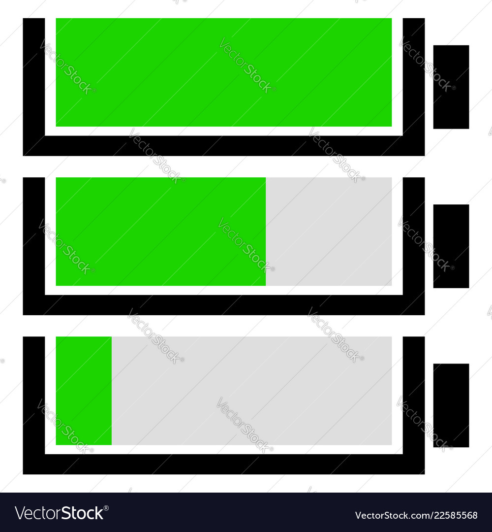 Battery level indicator set flat icons vector image Battery level indicator set flat icons