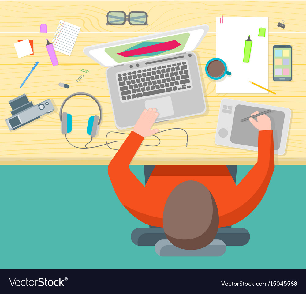 Cartoon interior designer workflow with element