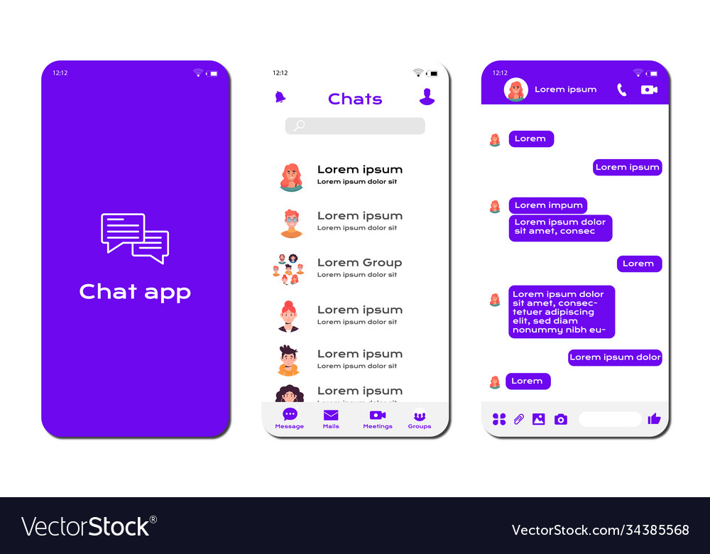 Chat message app ui kit design Royalty Free Vector Image