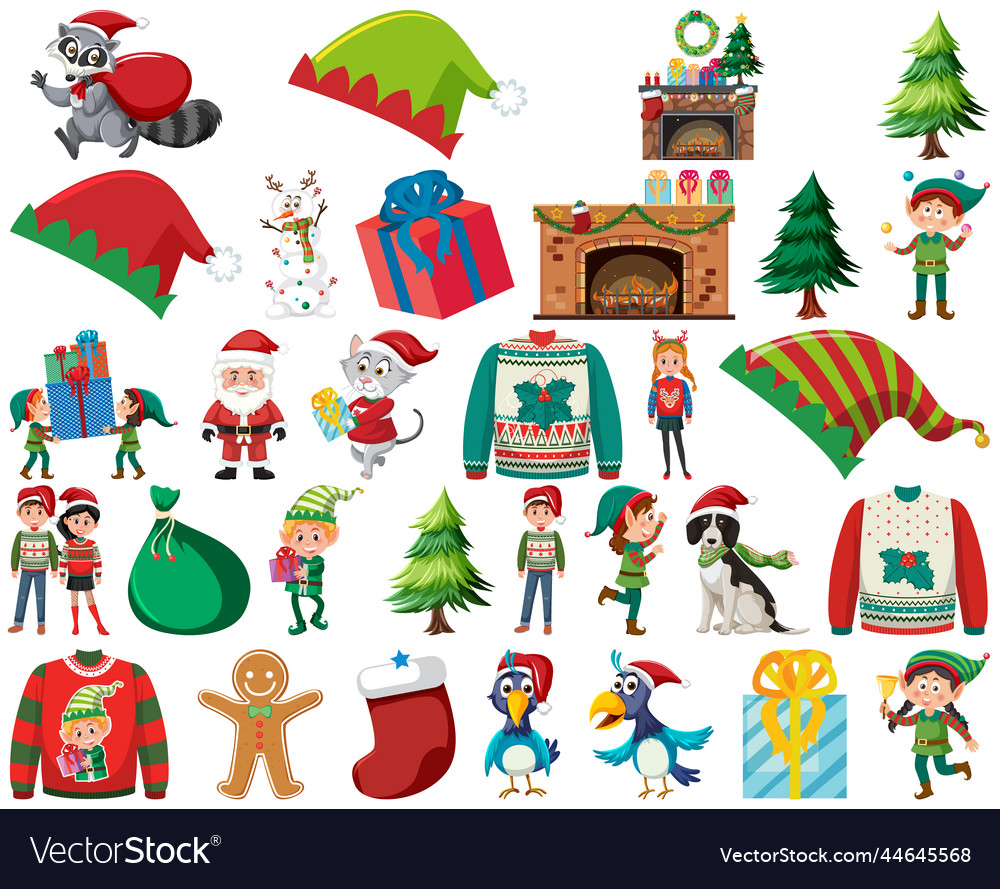 Christmas characters and elements set vector image Christmas characters and elements set