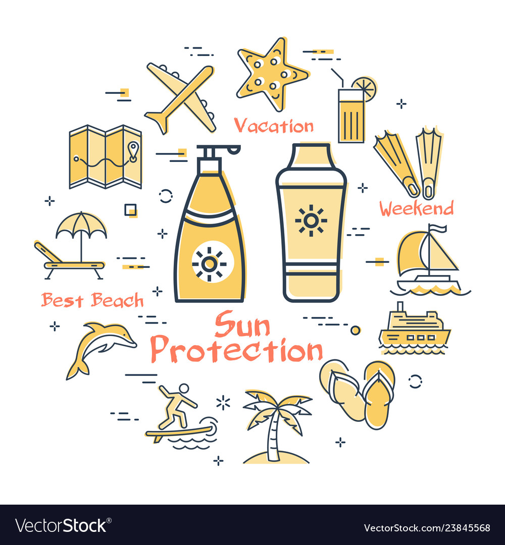 Colorful icons in summer - sun protective cream