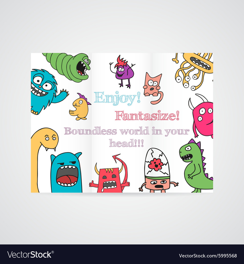 Design of brochure with abstract monsters pattern