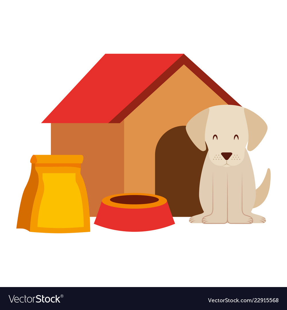 Dog wooden house bowl and package