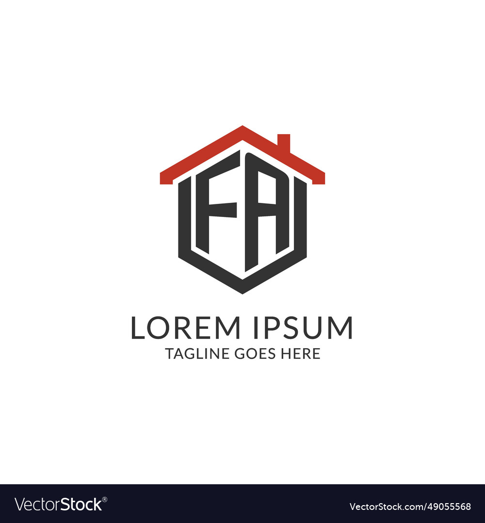 Initial logo fa monogram with home roof hexagon