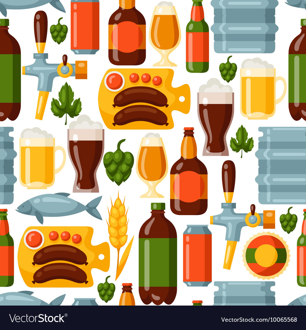 Seamless pattern with beer icons and objects
