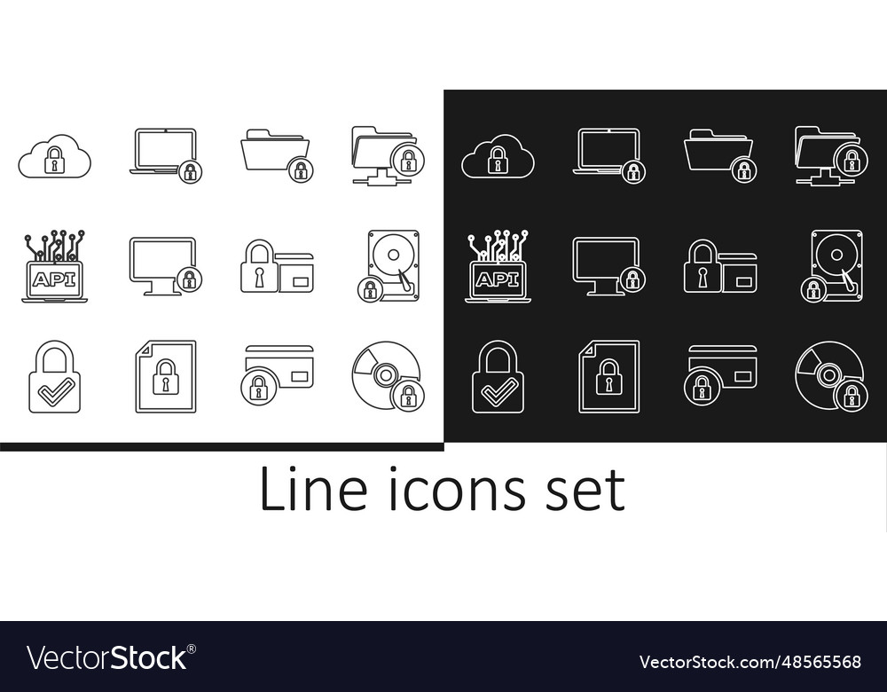 Set line cd or dvd disk with lock hard drive vector image Set line cd or dvd disk with lock hard drive