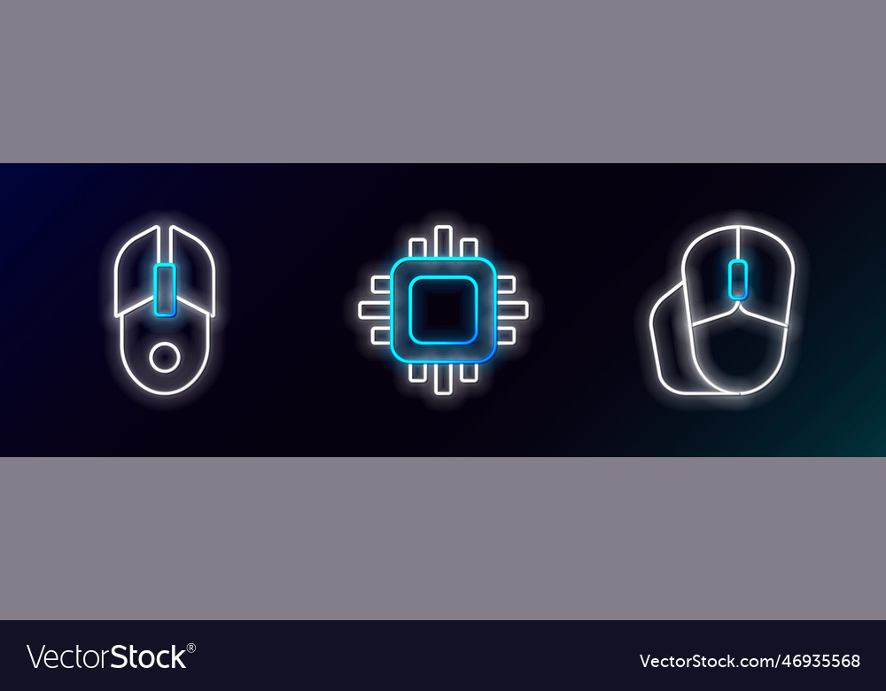 Set line computer mouse and processor with cpu vector image Set line computer mouse and processor with cpu