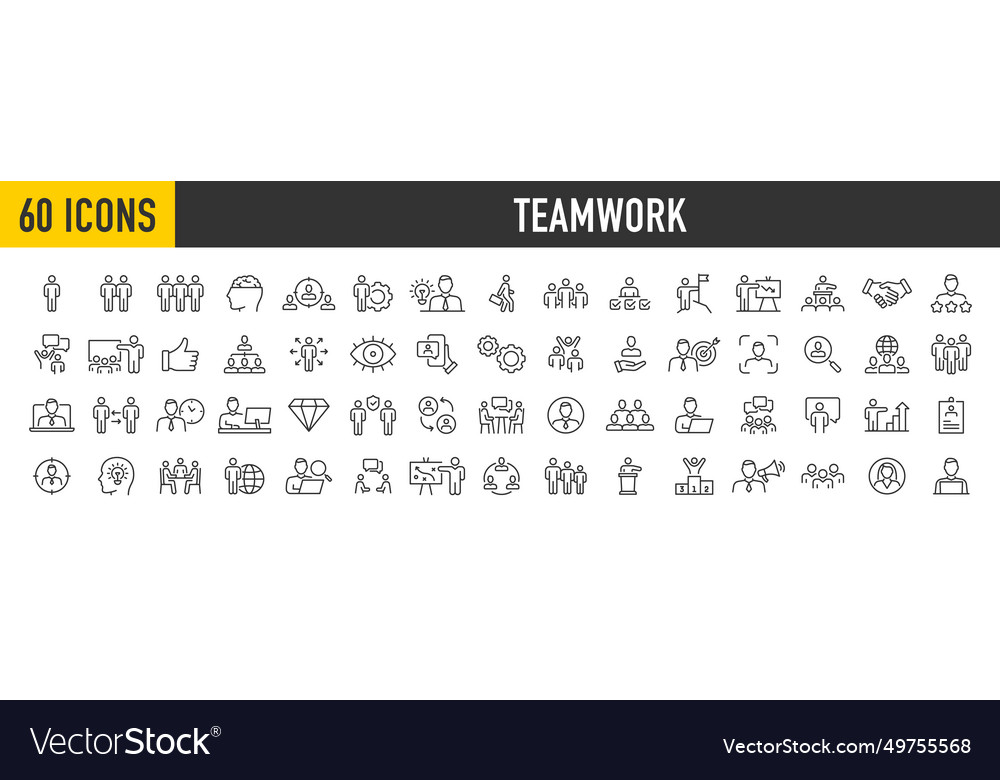 Set of 100 teamwork icons in line style team